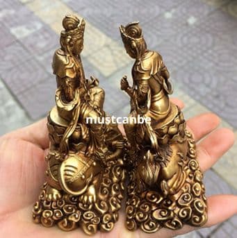 仏教美術 仏像 文殊普賢菩薩 騎青獅子白象 家内 仏堂 茶室 工芸品 置物