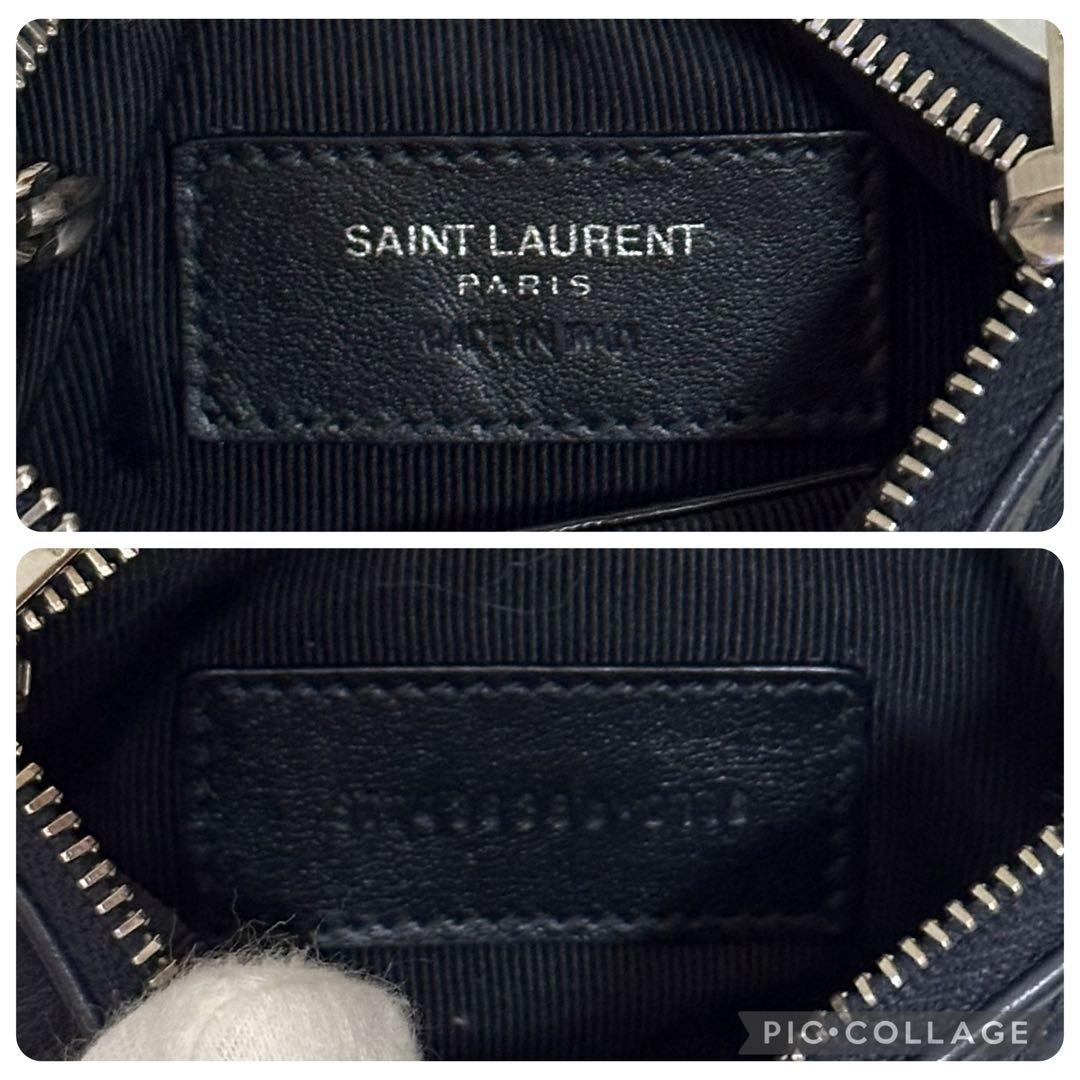 SAINT LAURENT ケース キルティングレザー シルバーロゴ 黒