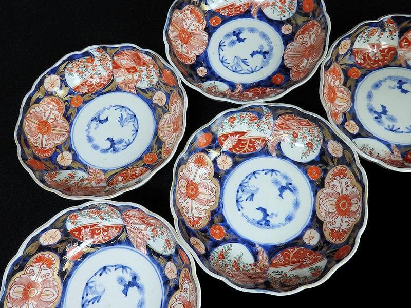 古伊万里　金襴手　枝垂れ桜に花の図　膾皿　5客　C738AS-fbef