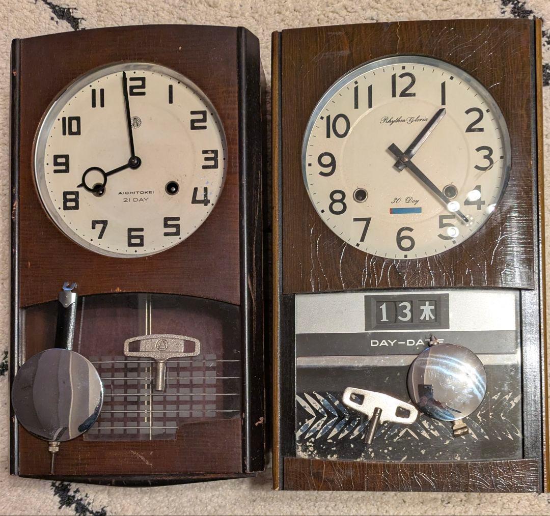 昭和レトロ ヴィンテージ 振り子時計 木製柱壁掛け時計 - メルカリ