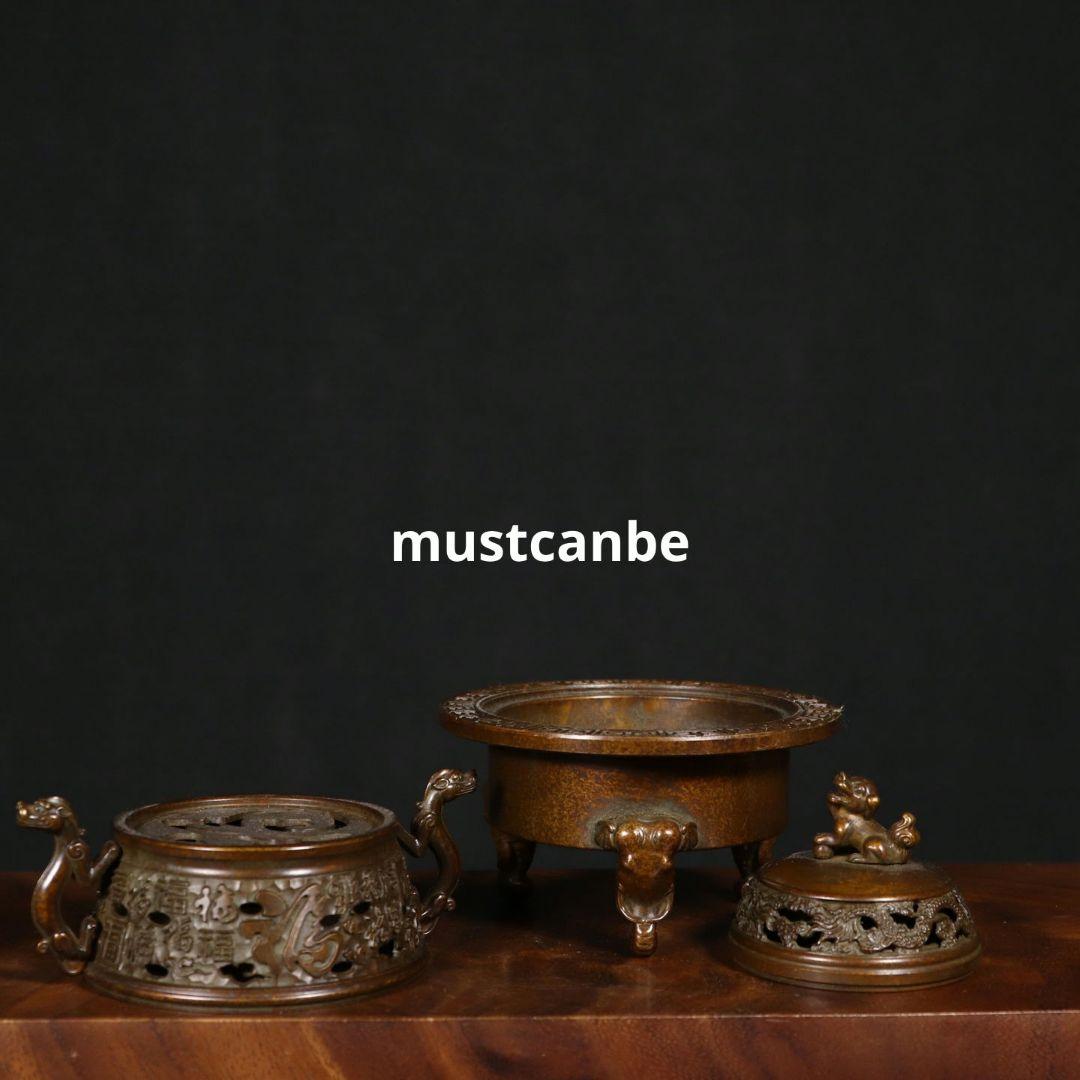 香炉 銅器 チ竜耳三象足炉 三層篆香炉 希少品 茶道具 香道具 工芸品 置物