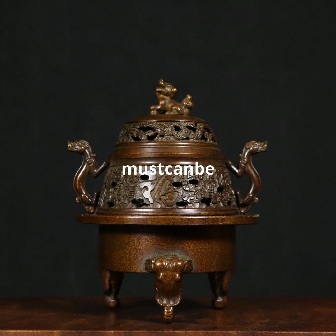 香炉 銅器 チ竜耳三象足炉 三層篆香炉 希少品 茶道具 香道具 工芸品 置物