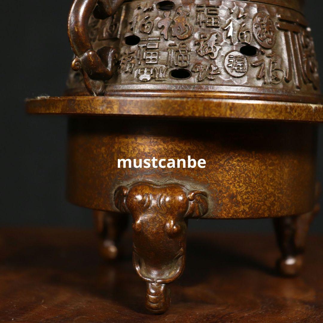 香炉 銅器 チ竜耳三象足炉 三層篆香炉 希少品 茶道具 香道具 工芸品 置物