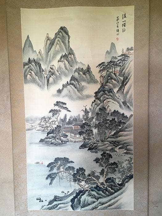 掛軸 山水 中国 水墨画 中古 古物 骨董 19.05.23-1.