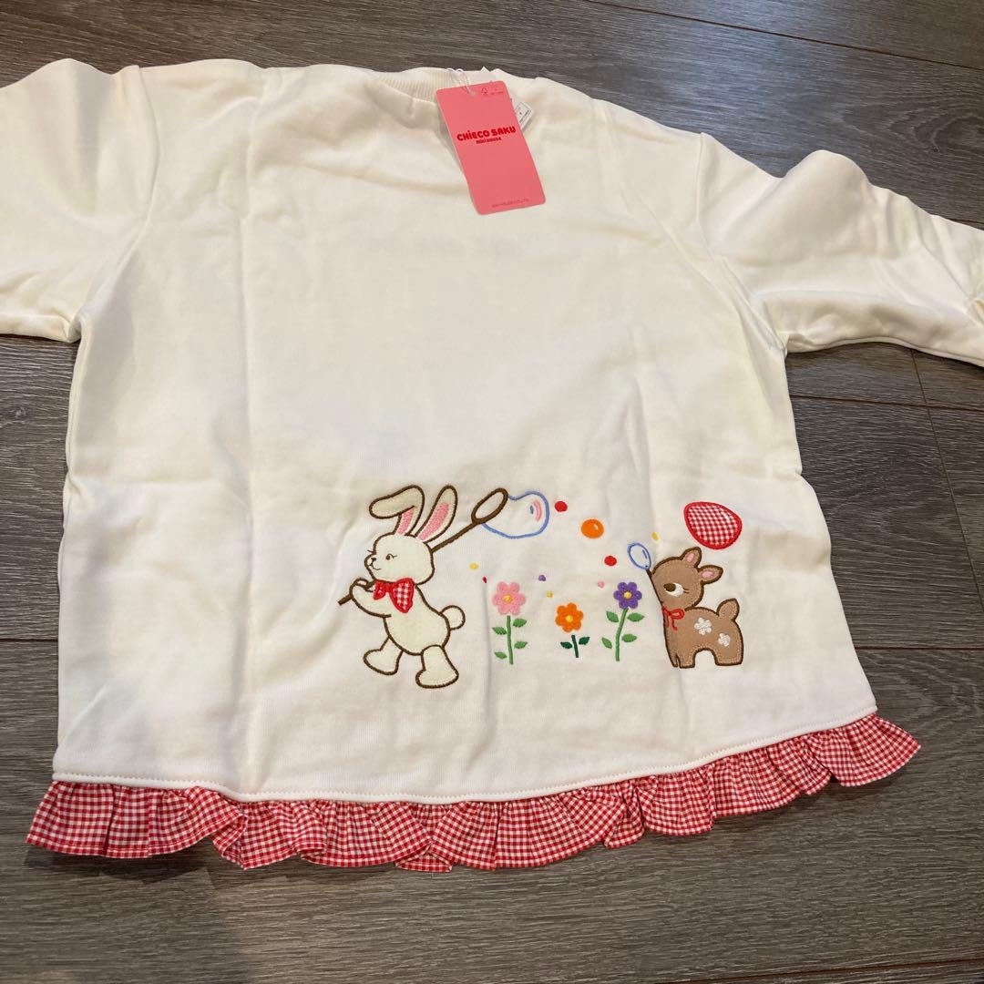 ミキハウス chicosaku トレーナー 120cm ホワイト 花と動物の刺繍