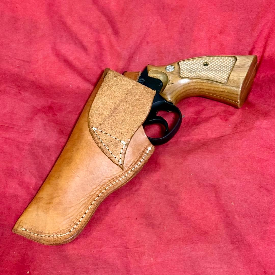 革製 リボルバー用 ヒップホルスター ベージュ バスケット調 革製
