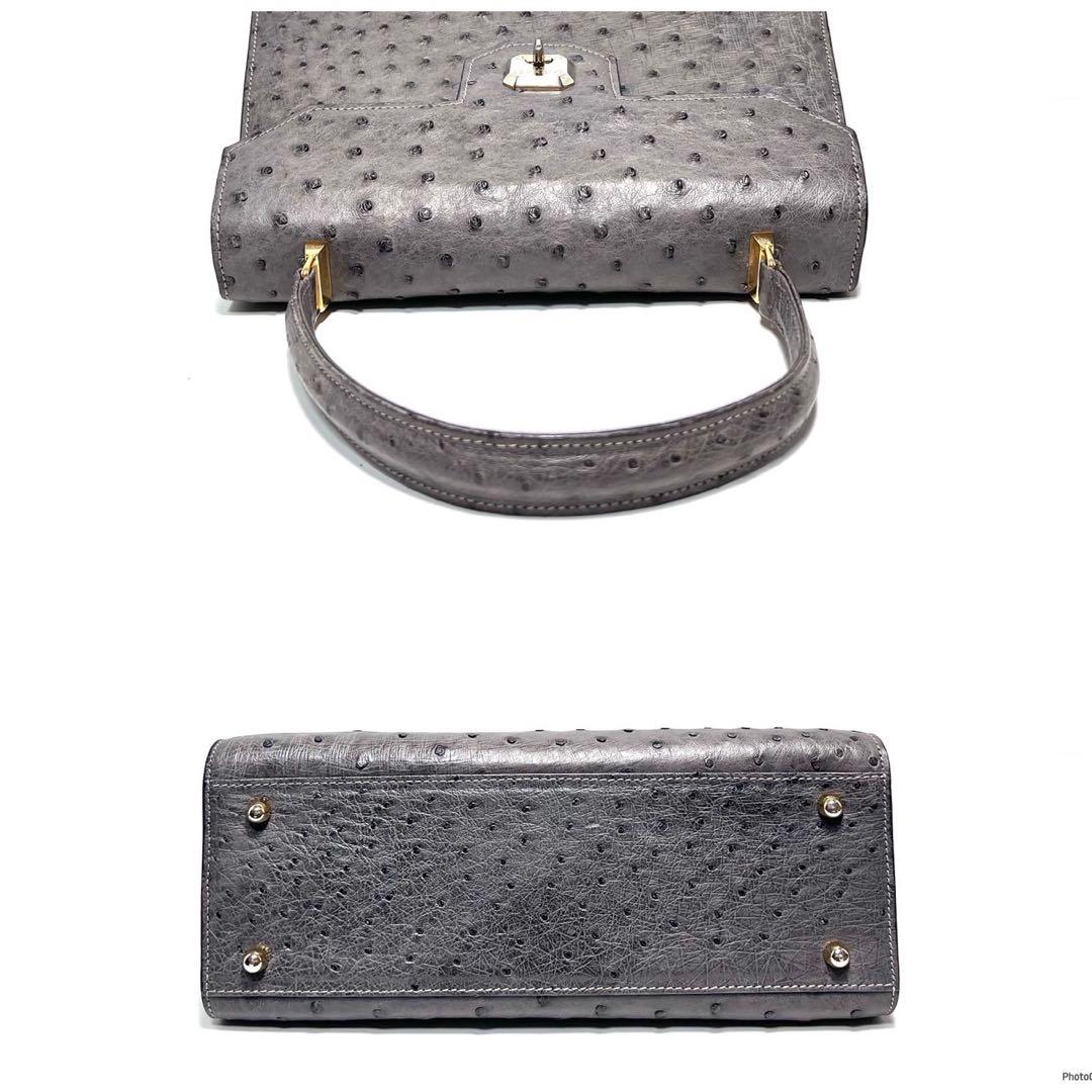 【美品】HERNO Italy製/オーストリッチ/ターンロック/ハンドバッグ