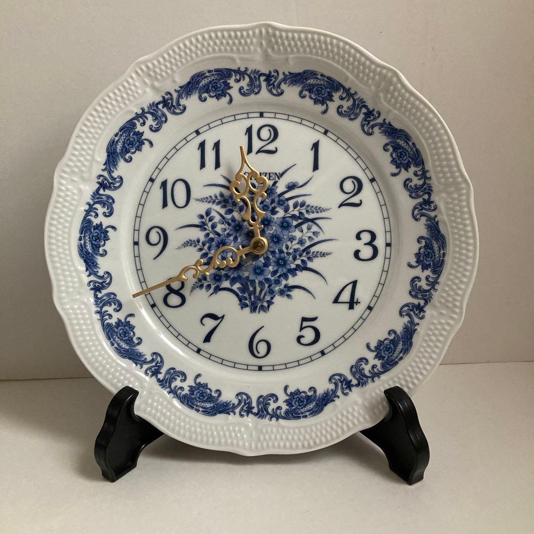 壁掛け時計 置き時計 皿時計 シチズン CITIZEN 花柄 白青 - メルカリ