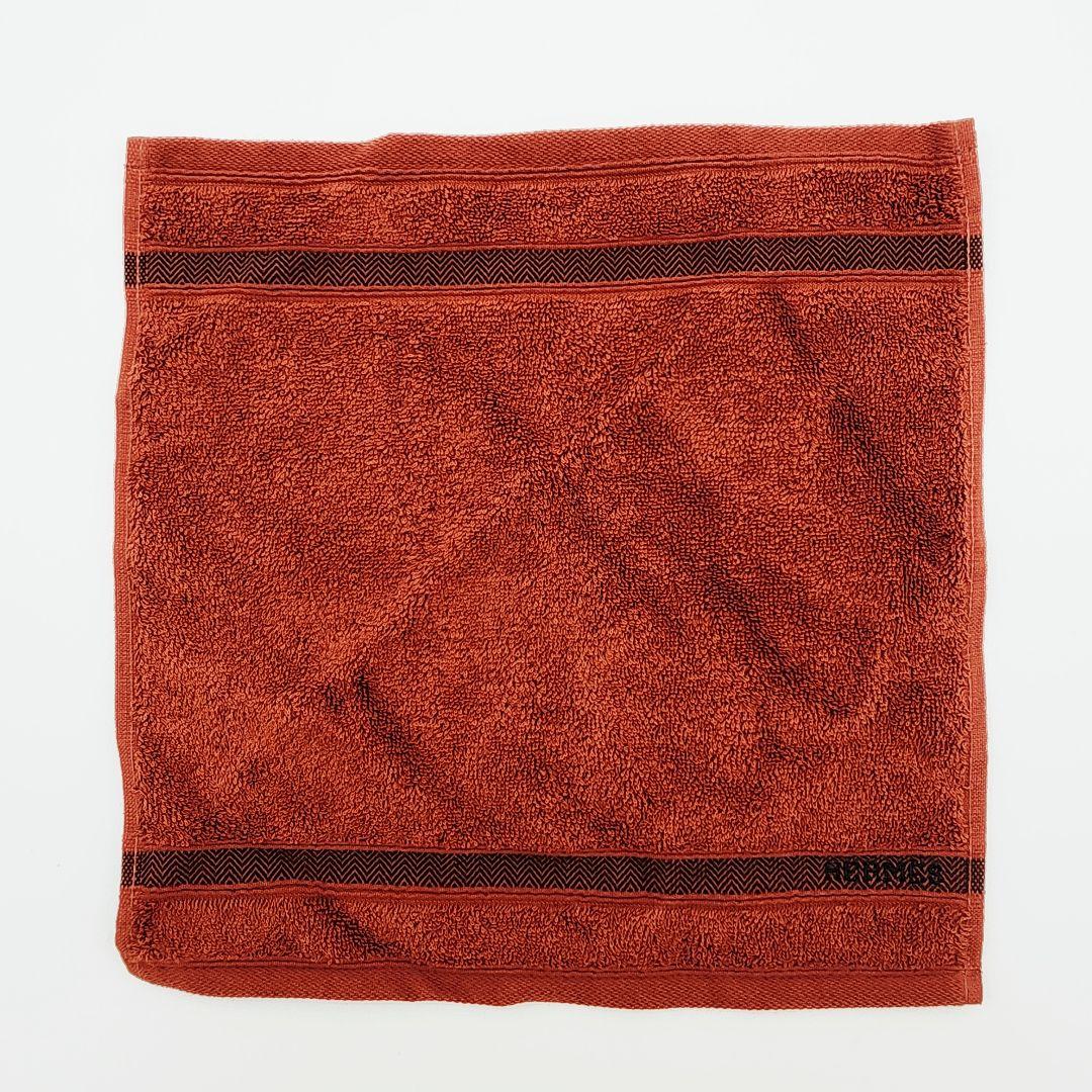 極美品 ☆HERMES☆ エルメス ハンドタオル シェブロン柄 ブラウン