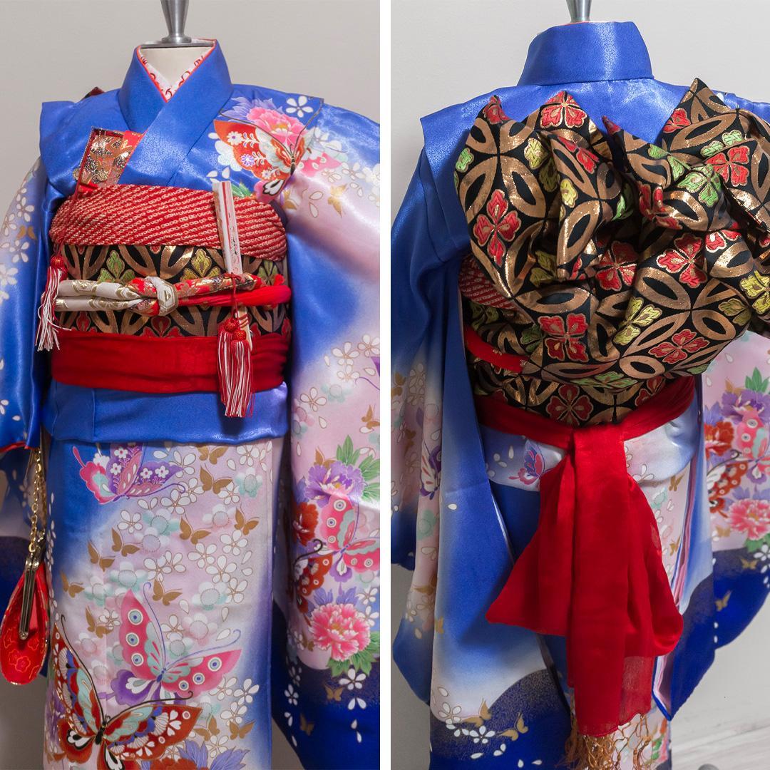 ぴ*ち様 【七五三7歳女の子】晴れ着フルセット・振袖一式・豪華・蝶柄×青地・７歳