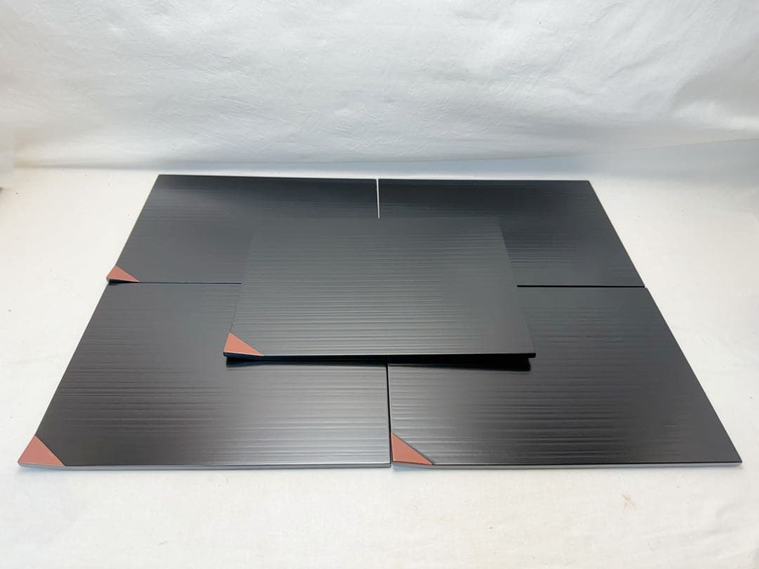 未使用 懐石道具 塗師 表完造 木製黒真塗 糸目爪紅 折敷膳 5客揃 共箱