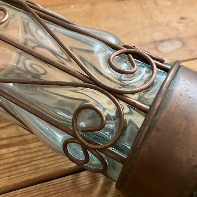 アンティーク ガラス フラワーベース アイアンフレーム 吹きガラス