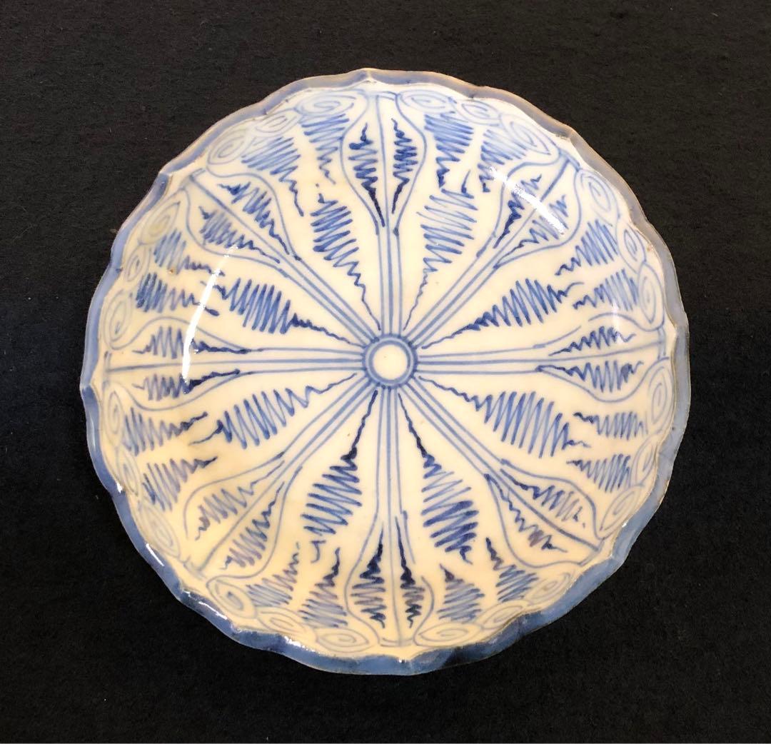 《レ》伊万里 染付 輪花 よろけ紋 小皿12客 木箱 251119え4