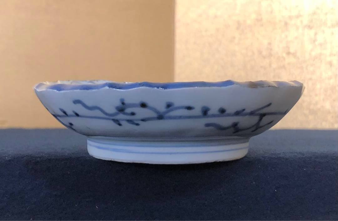 《レ》伊万里 染付 輪花 よろけ紋 小皿12客 木箱 251119え4