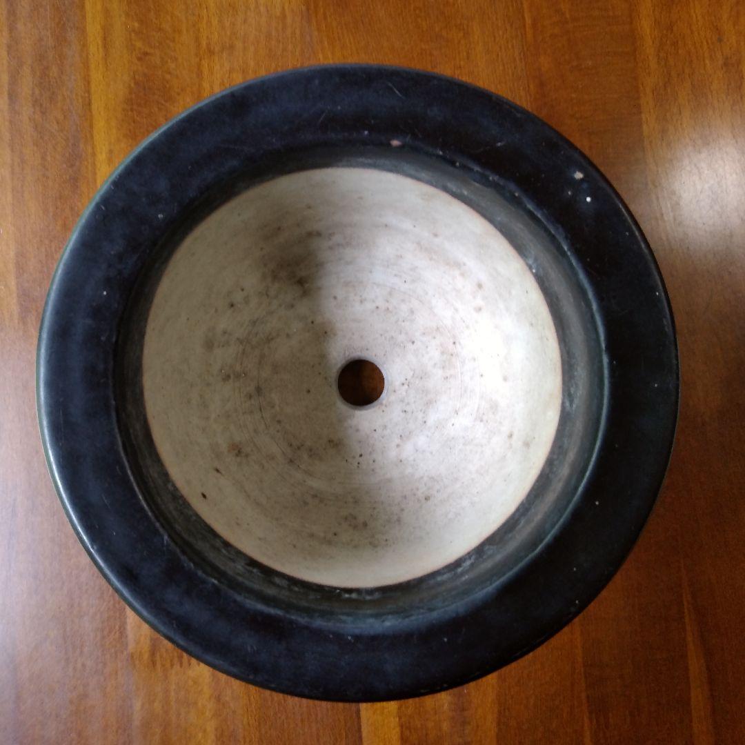 瀬戸 黒釉貼付桔梗文 植木鉢 骨董