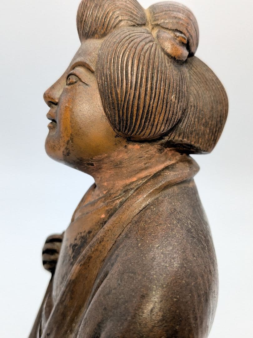 直しあり】春水 備前焼 女人像 合箱 陶器人形 置物 陶像 希少 レア