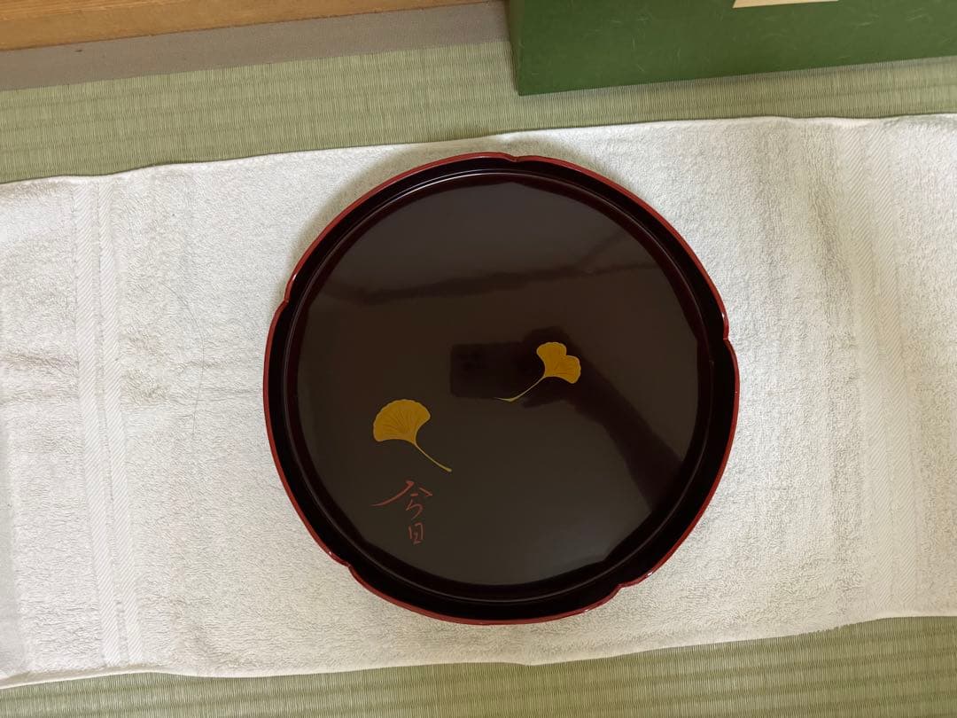 千歳盆 堅地本漆塗 溜真塗爪紅 今日入 化粧箱付き