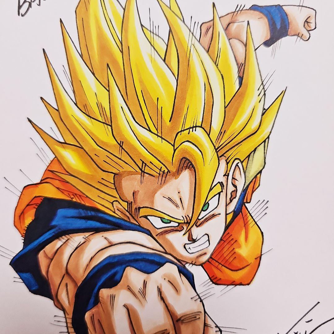 ドラゴンボール スーパーサイヤ人 孫悟空 カラーイラストサイン色紙