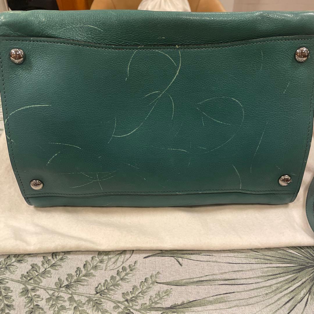 PRADA ハンドバッグ　グリーン　ショルダーストラップ付き