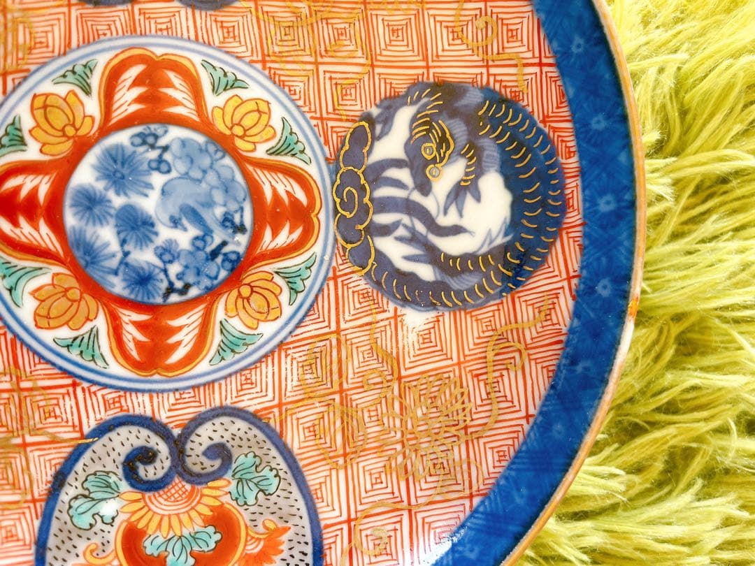 骨董】古伊万里 玩玉銘 染付赤絵金彩 龍文様 皿6枚セット