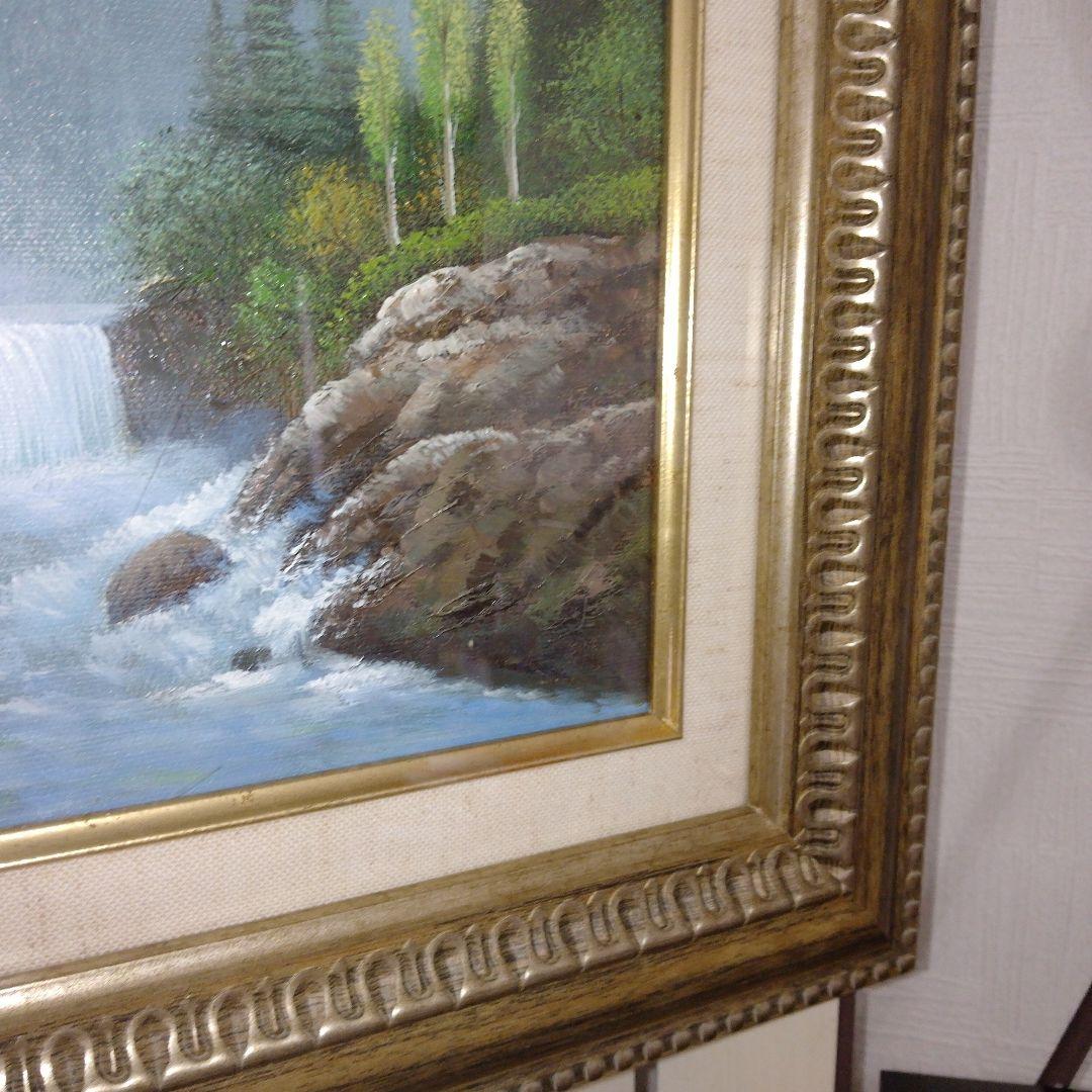 【美品】風景画　油彩画　 アルプス山脈　滝　作者サイン入り　オーダー一点物