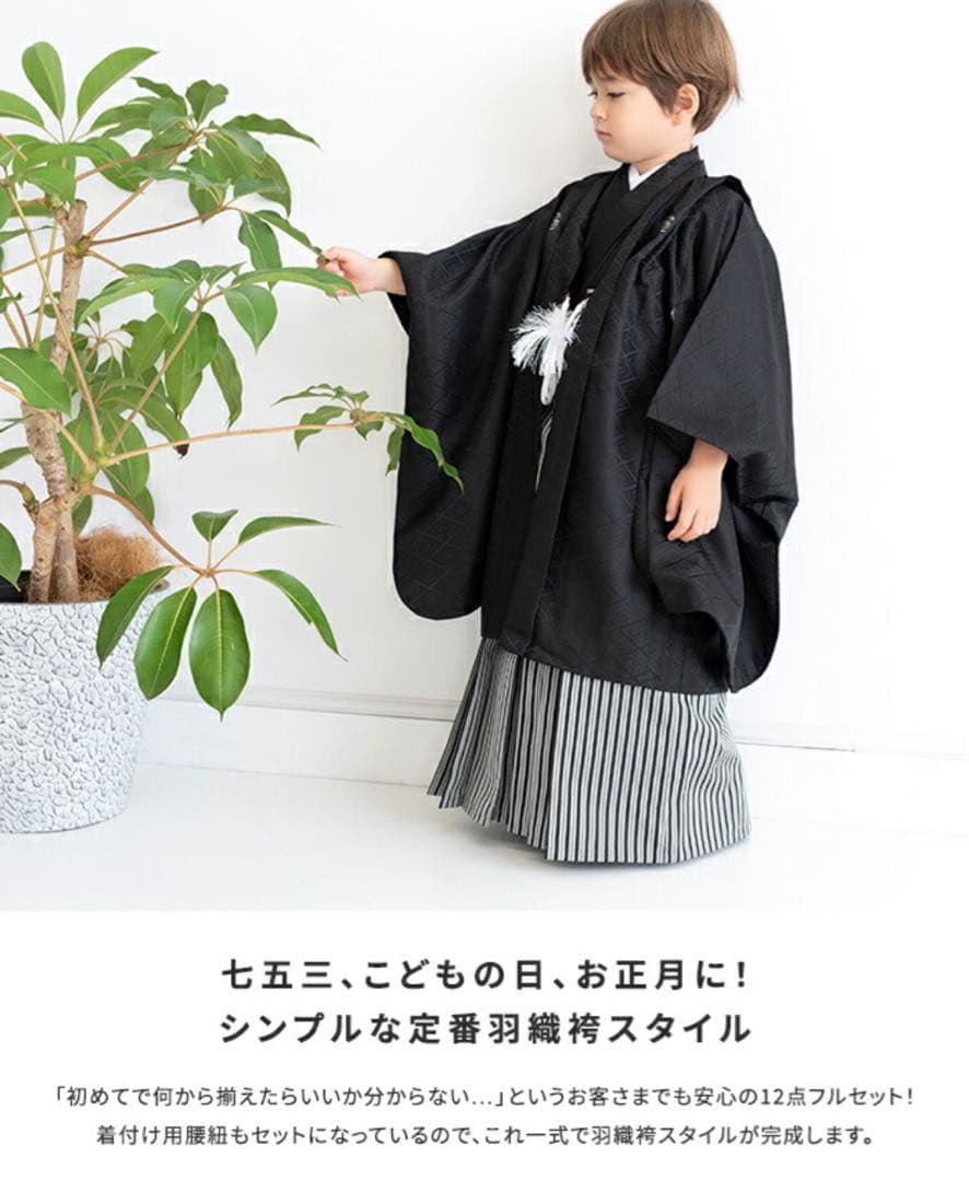 【12点フルセット】 5歳七五三 紋付 黒 男児 753 羽織袴
