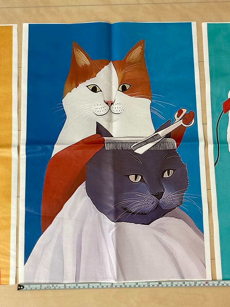 ネコ雑貨 防水生地 猫 美容院 床屋 ポスター キャンパスアート 美容師ネ コ