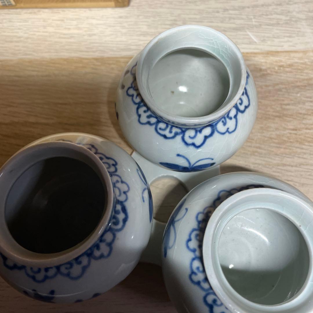 李朝分院染付三連壷　箱付