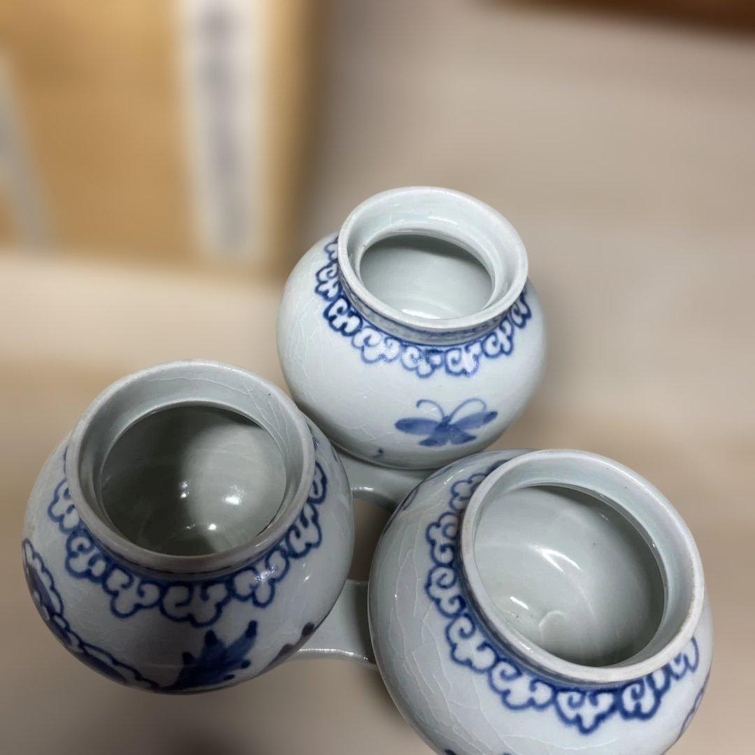 李朝分院染付三連壷　箱付