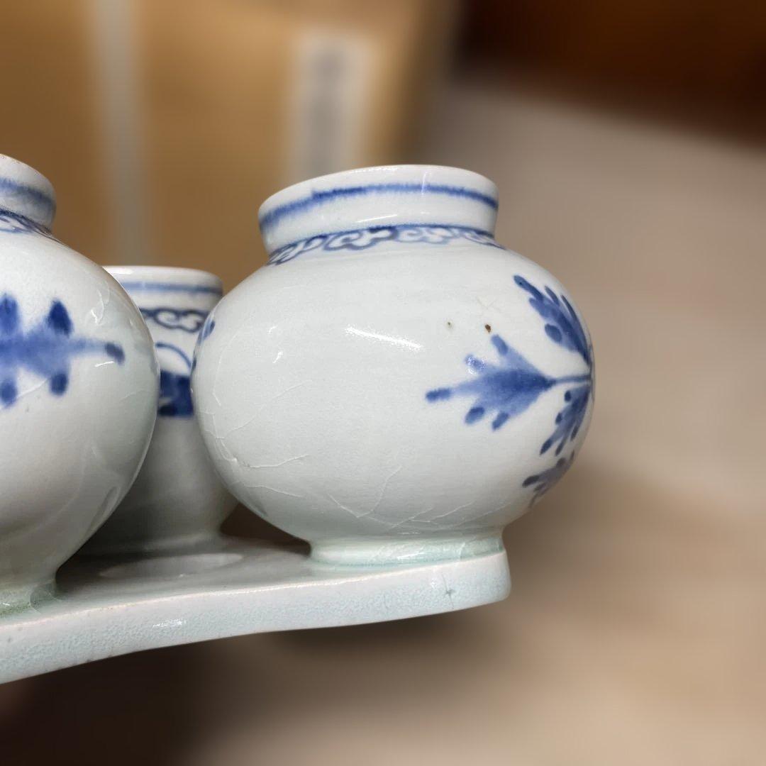 李朝分院染付三連壷　箱付