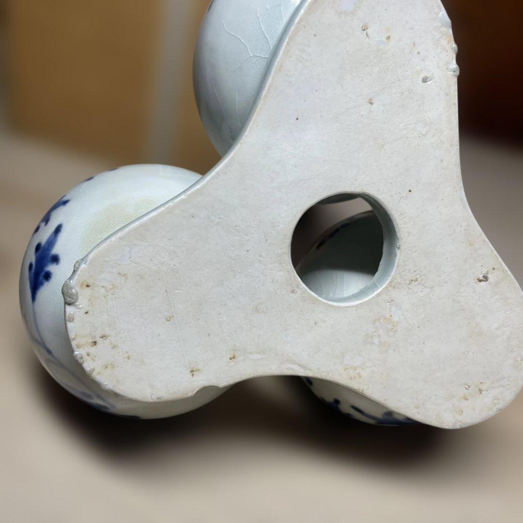 李朝分院染付三連壷　箱付