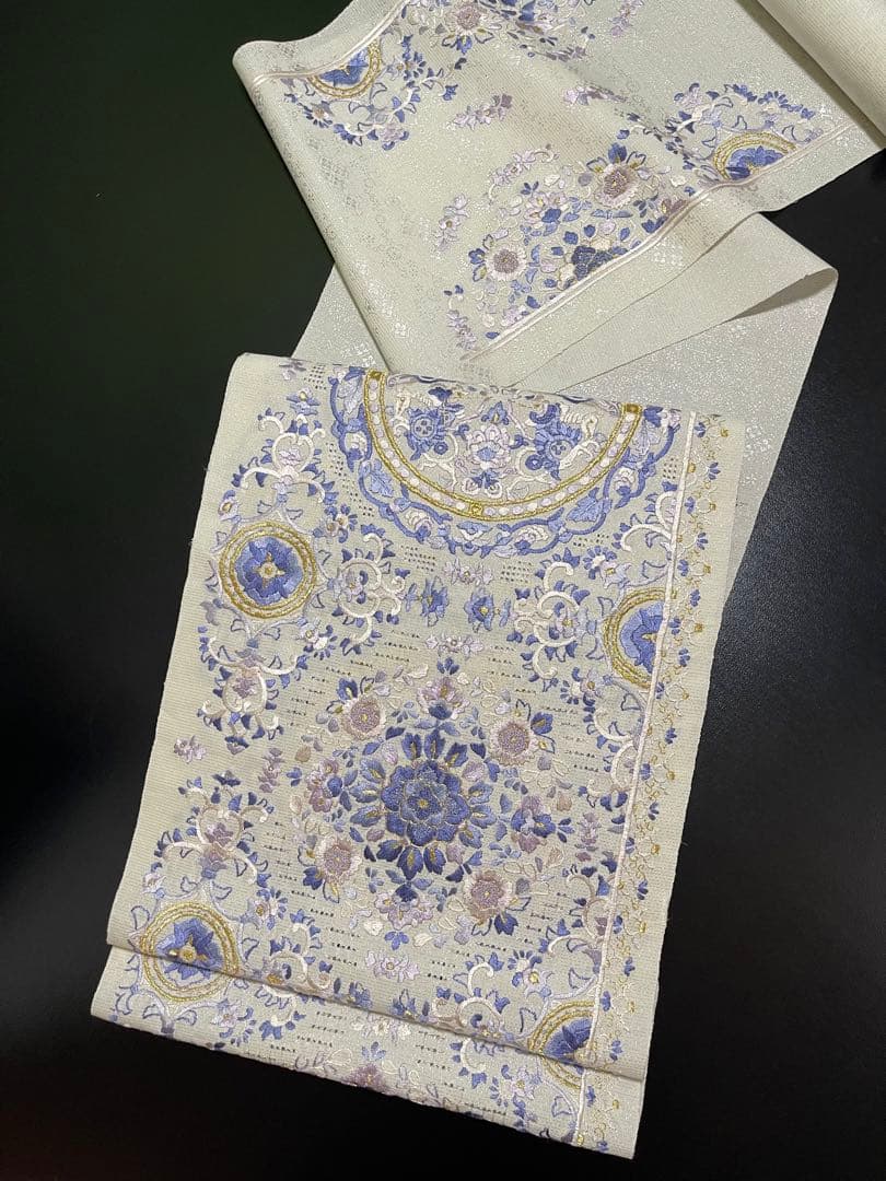 5k2795 袋帯絹中国三大刺繍蘇州汕頭相良刺繍正倉院文様華文