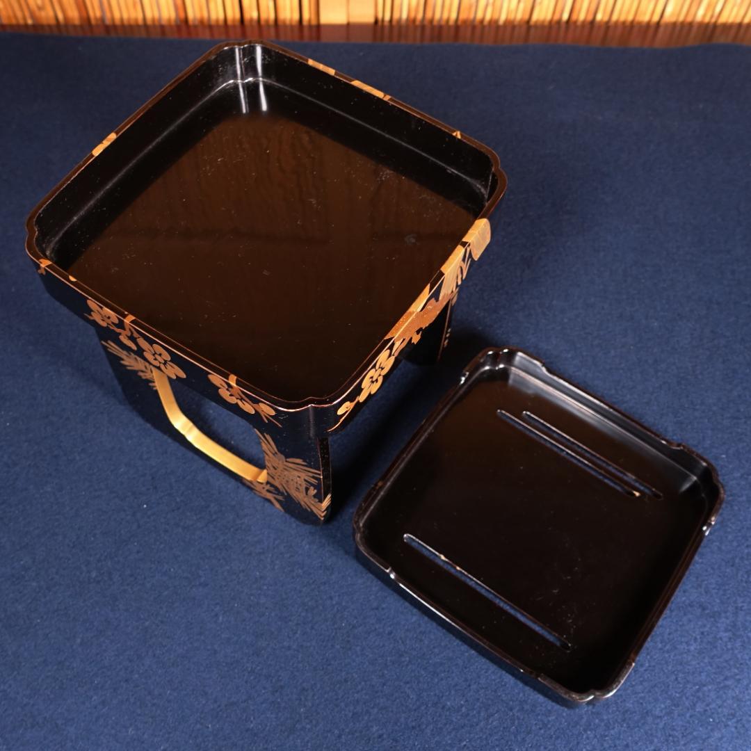 最高級京漆器 三上揚光堂 松竹梅蒔絵 花月台 三つ組盃揃 共箱