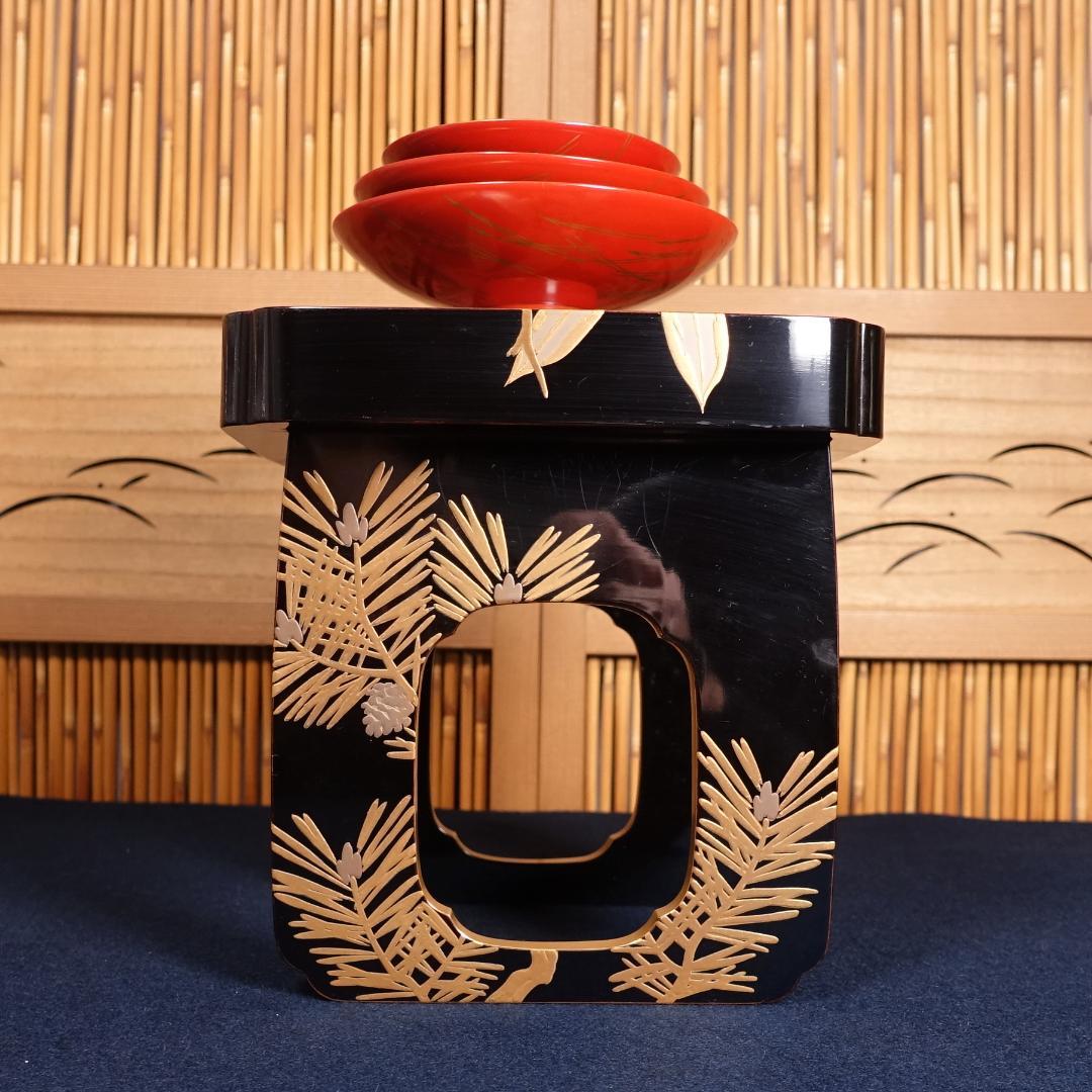 最高級京漆器 三上揚光堂 松竹梅蒔絵 花月台 三つ組盃揃 共箱