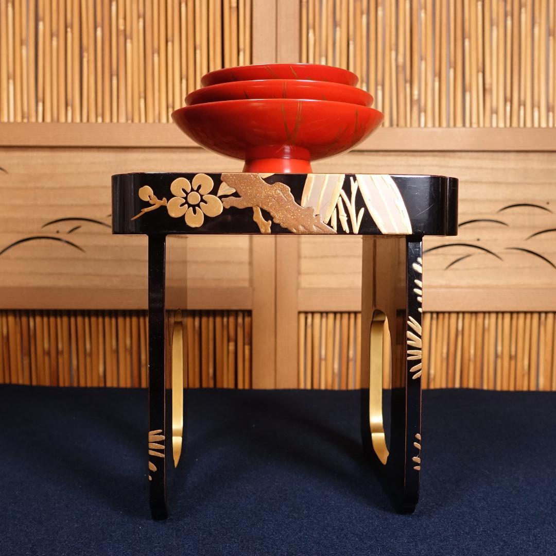 最高級京漆器 三上揚光堂 松竹梅蒔絵 花月台 三つ組盃揃