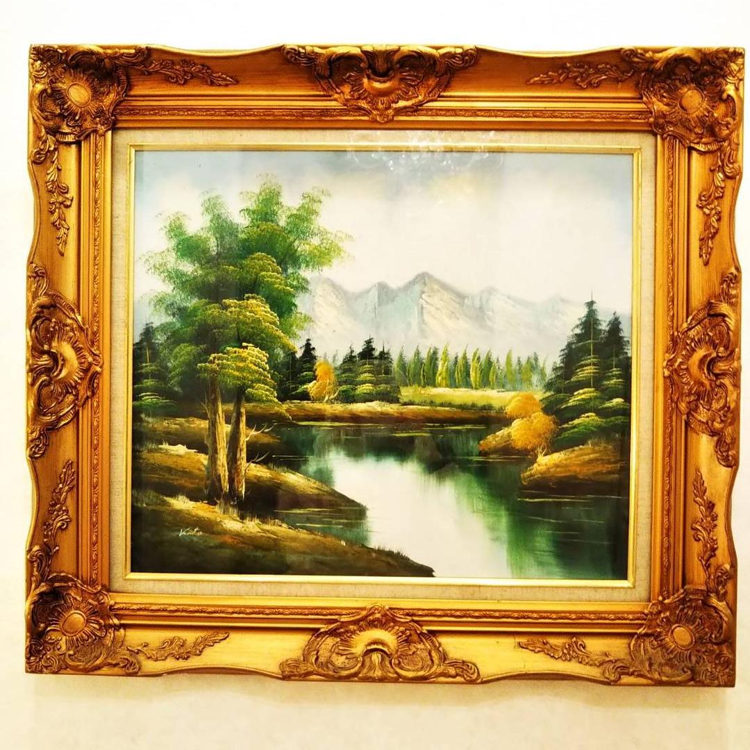 絵画 「美しいアルプス」大自然 風景画 開運 豪華ゴールド額縁 ゴージャス絵画