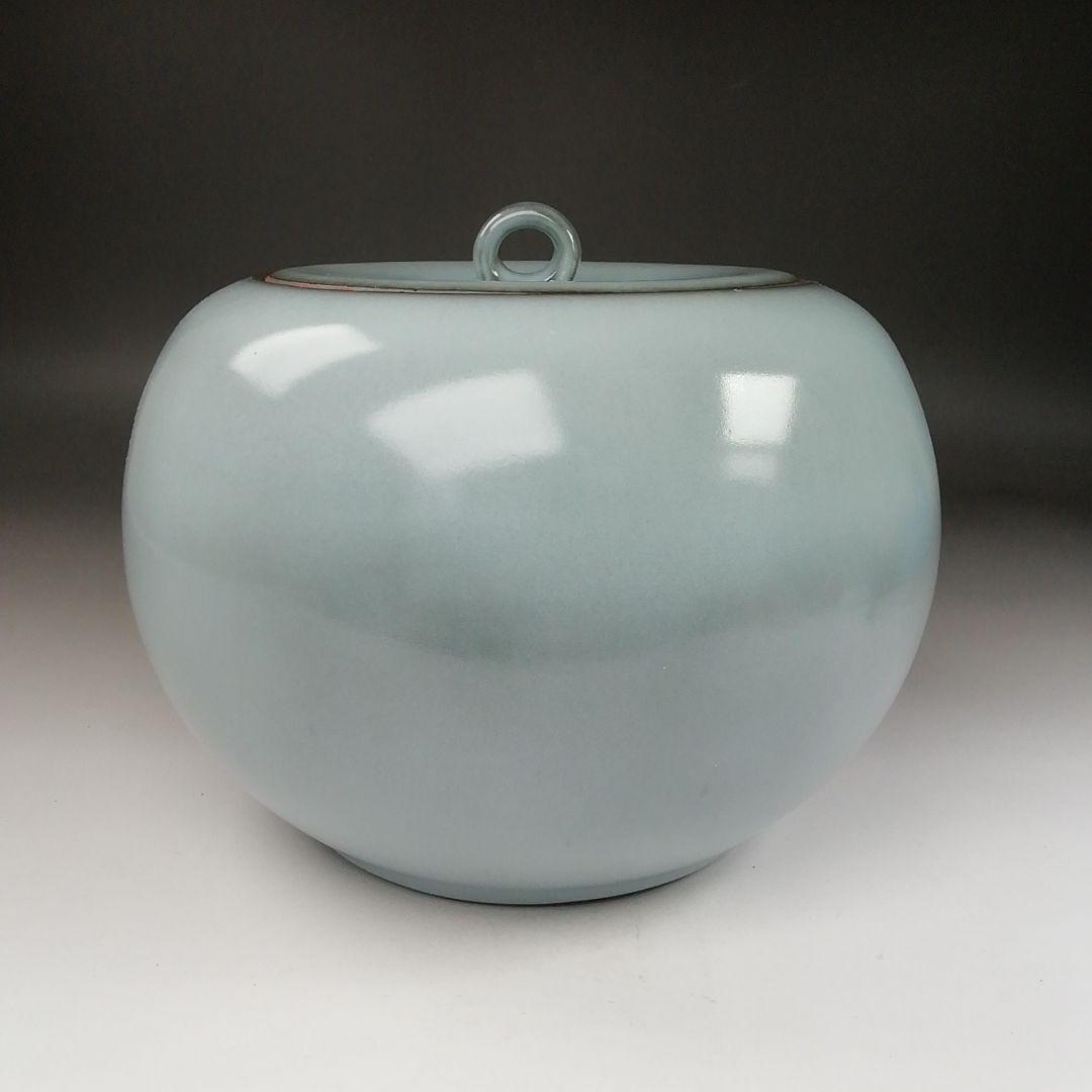 T190 水指 『青磁 水指』『月白』『妙高焼』『髙井進』 共箱 茶道具