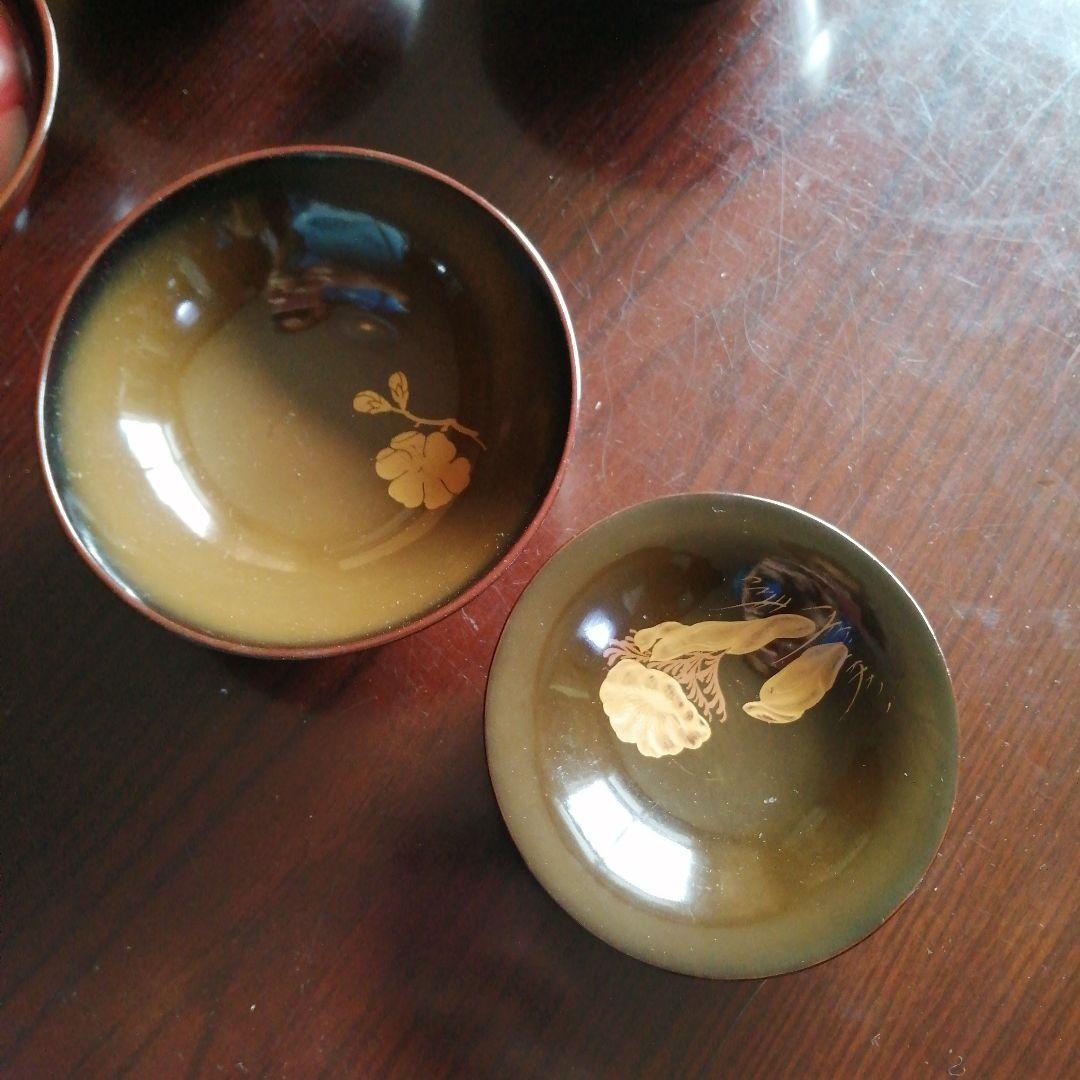 木製漆器　金彩飛鳥画蓋付椀　10客　13cm　大正～昭和初期　【椀中ヤケあり】