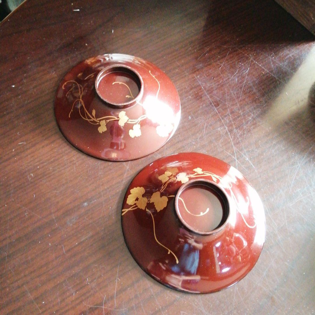 木製漆器　金彩飛鳥画蓋付椀　10客　13cm　大正～昭和初期　【椀中ヤケあり】