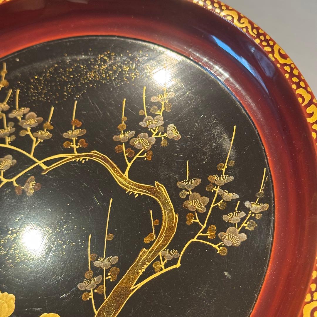時代漆器 梨地 研ぎ出し梅蒔絵 丸盆 木製漆器 茶懐石道具 / 輪島塗