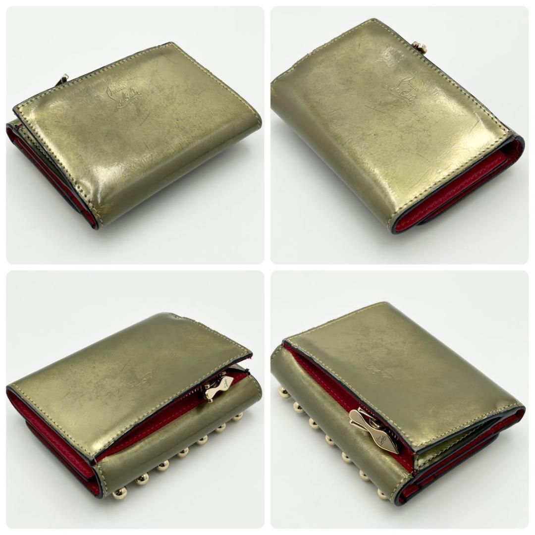 クリスチャン ルブタン マカロン ゴールド スタッズ 三つ折り財布