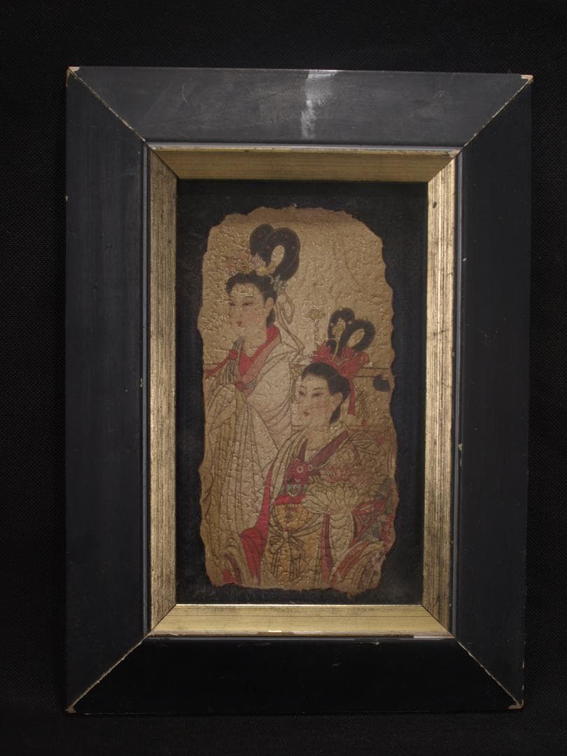 骨董市 掘り出し品中国 敦煌莫高窟壁画 人物像 発掘品 AK1796B8-3