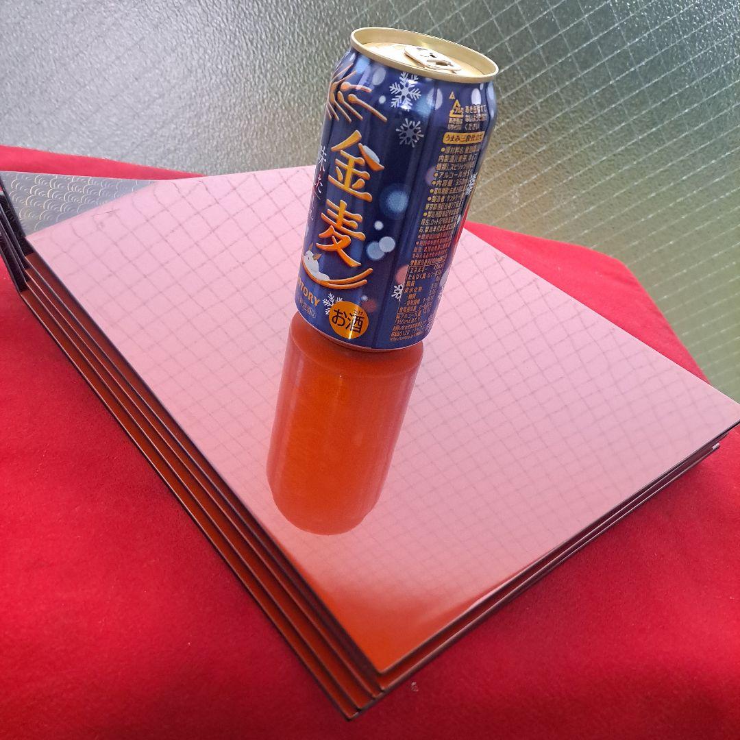 【輪島塗　折敷膳×5客】布着本堅地 鏡面仕上げ　青海波蒔絵　未使用品