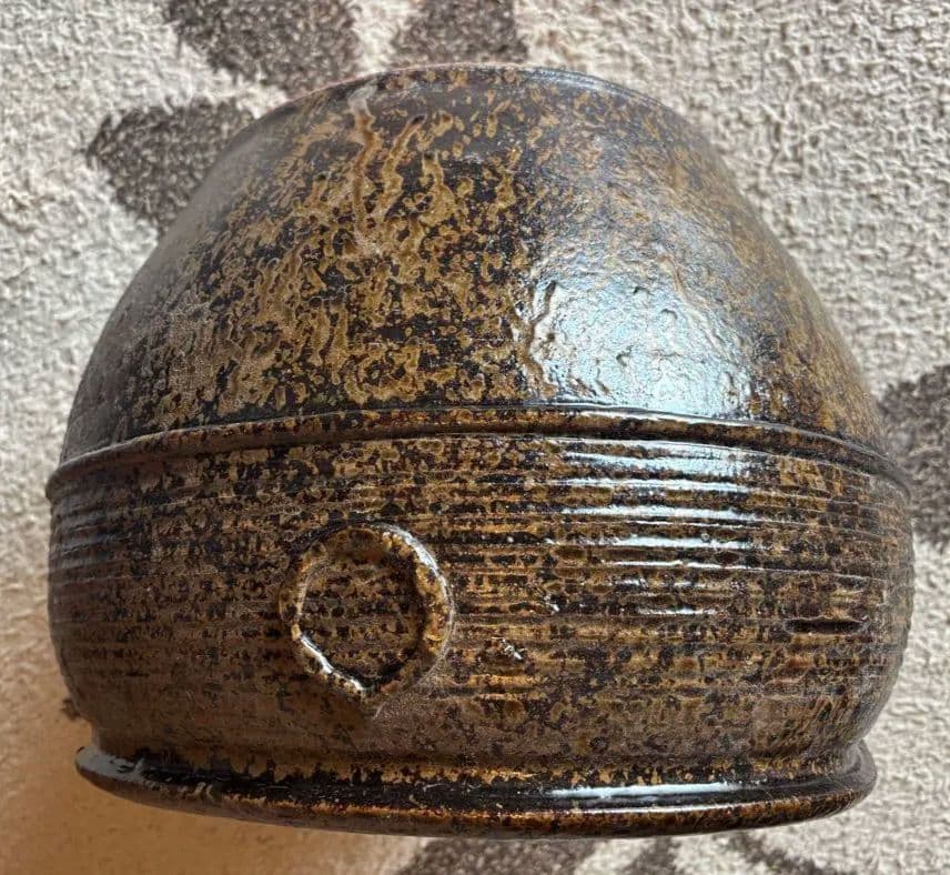 丹波焼　灰釉印花文甕　水差し花生け　骨董品アンティーク