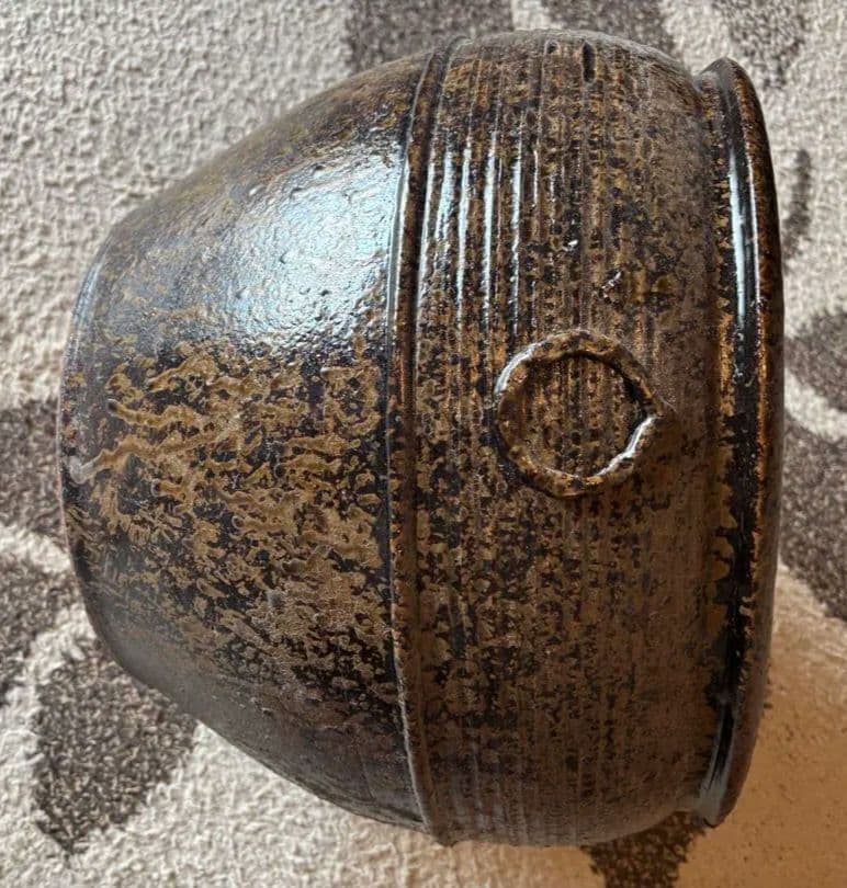 丹波焼　灰釉印花文甕　水差し花生け　骨董品アンティーク