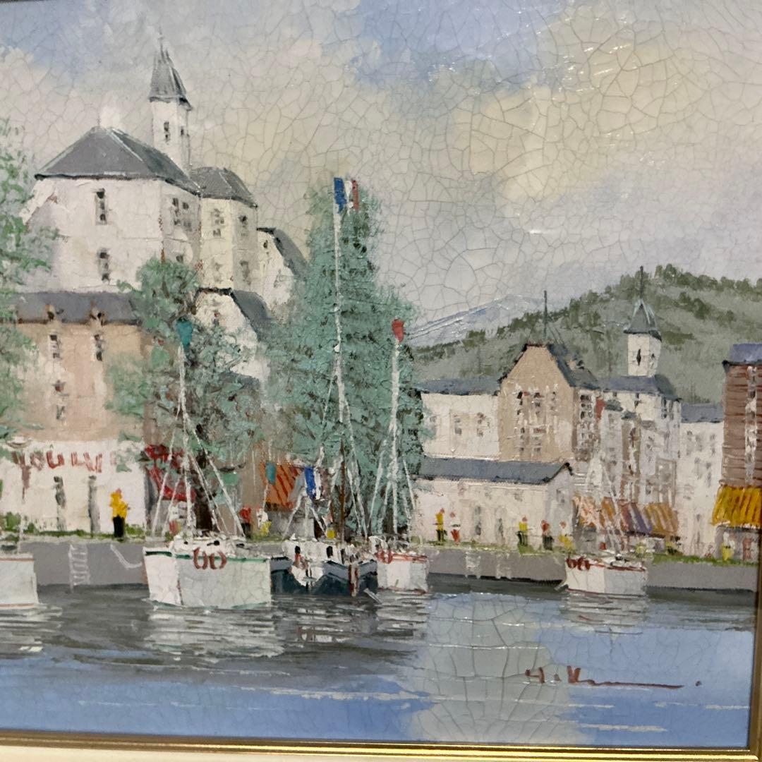 油絵　「オリオ港 」　黒沢久　作品　F6 サイズ 肉筆 油絵 油彩額装作品