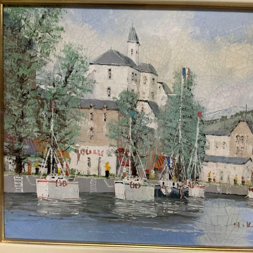 油絵　「オリオ港 」　黒沢久　作品　F6 サイズ 肉筆 油絵 油彩額装作品