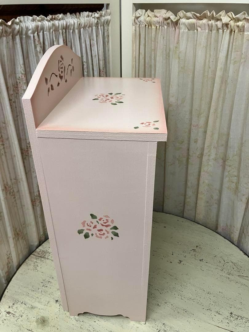 &ねこ大好きさん専用纏め 薔薇のカット&ステンシルピンクの木製2段