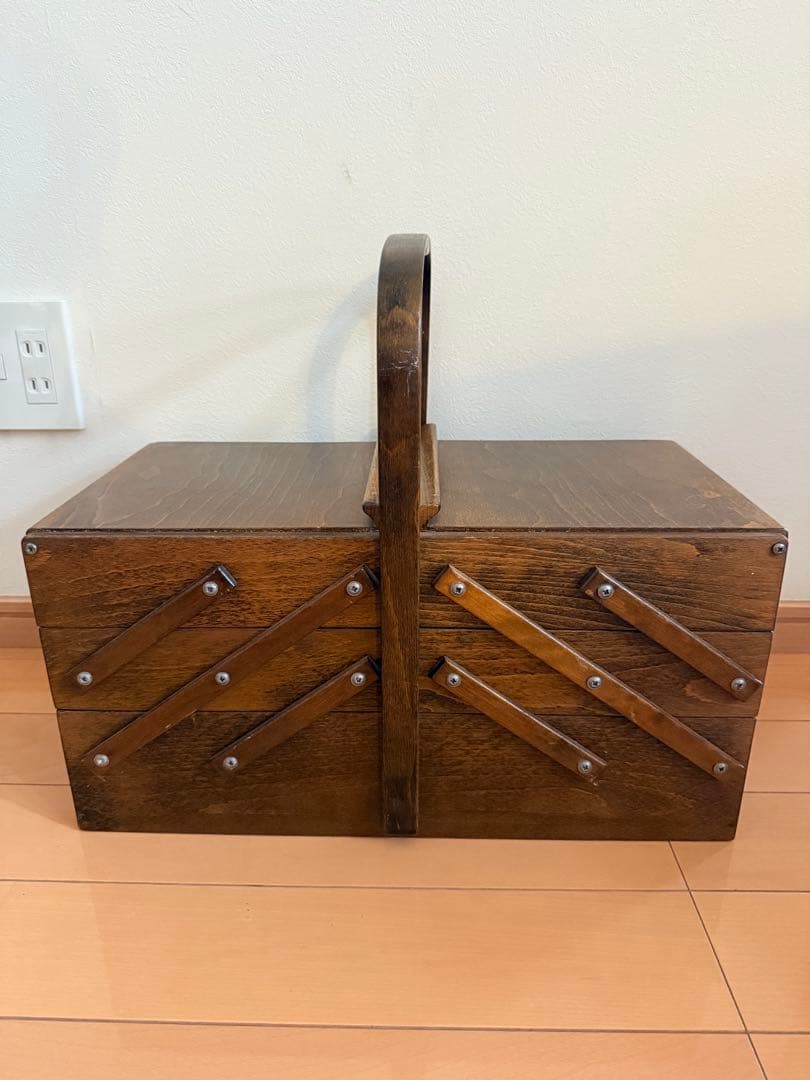 収納箱 大容量裁縫箱 フランスアンティーク ノルウェー 木製 ヴィンテージ