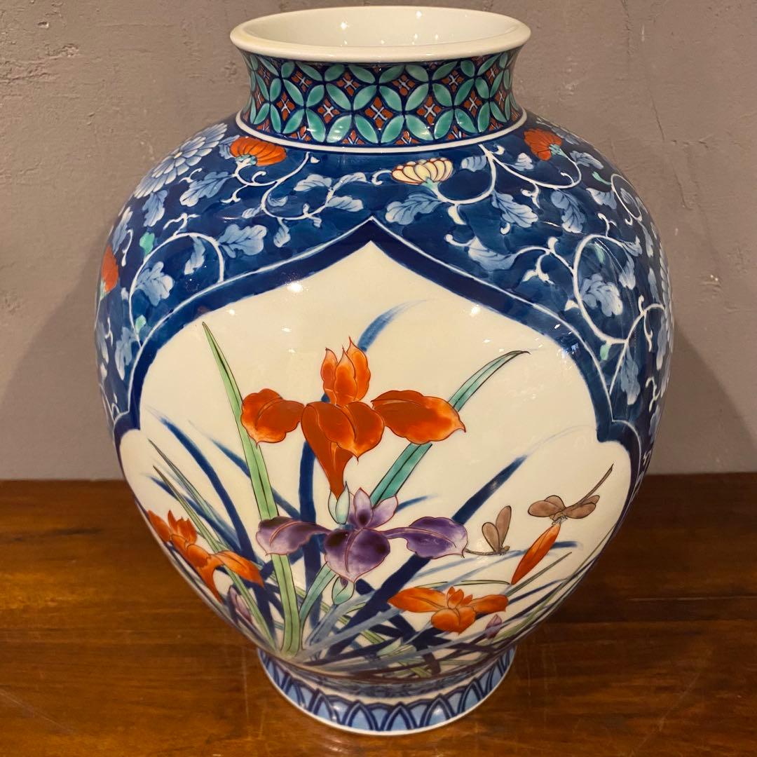 有田焼 池田視行作 二方割 花鳥文 大壺 36cm 骨董品 染